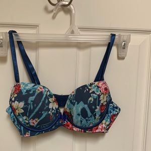 Pretty Blue Floral 32B Underwire Padded Bra